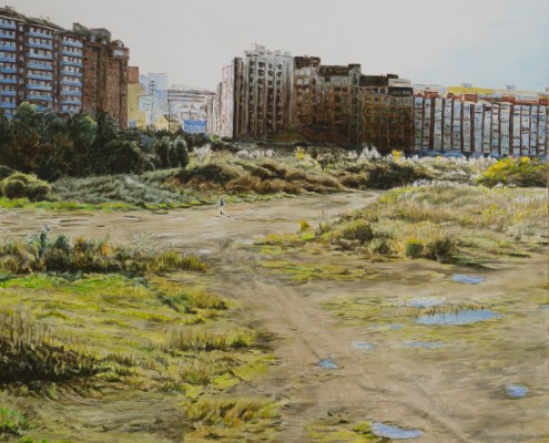 Ölbild: Blick auf Aviles, Asturien, Teil 1, 63 x 63 cm, 2011