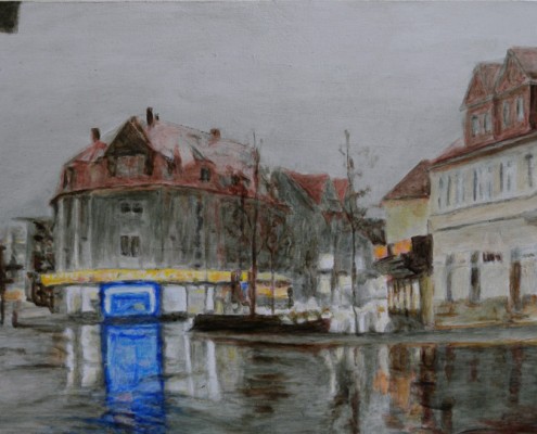 Ölbild Böblingen, Stadtmitte, Öl auf Holz, 20 x 35 cm, 2011
