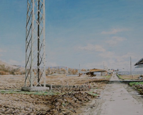 Ölbild: Esslingen-Pliensau, Teil 1, Öl auf Holz, 38 x 80 cm, 2012