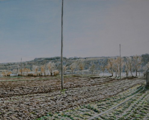 Ölbild: Esslingen-Pliensau, Teil 2, Öl auf Holz, 38 x 80 cm, 2012