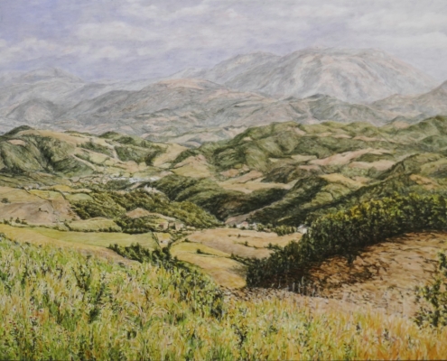 Monte Nerone im Sommer, Öl auf Holz, 59 x 90 cm, 2019