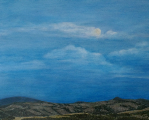 Mond über dem Montefeltro, Öl auf Holz, 60 x 40 cm, 2022